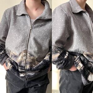 Vintage Country Traditions Mountain Scene Cozy Fleece Zip Up Jacket/ Sweater XL‎